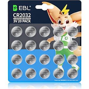 20-Pack EBL CR2032 3V Lithium Coin Battery Pack $6