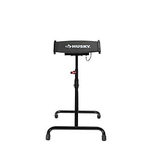 Husky Foldable Glide Top Stand with pivoting top and foldable legs in gray, measuring 26.38 inches high.