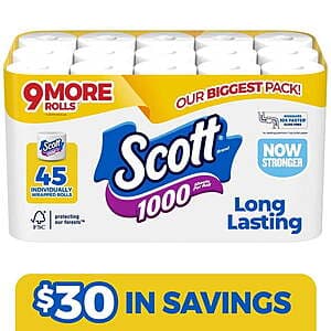Sam's Club Members: 45-Ct Scott 1-Ply 1000-Sheet Toilet Paper Rolls $25.50 + Free S&H on $50+ w/ Plus