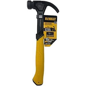 DeWALT 11.75-inch curve claw hammer with 16-ounce smooth face head and steel handle.