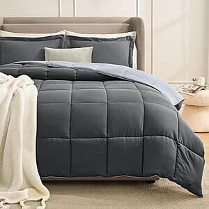 3-Pc Homelike Down Alternative Reversible Comforter Set (Full/Queen, Grey) $16.55 & More