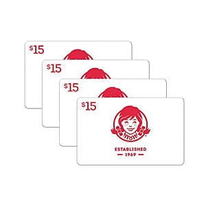 Sam's Club Members: Select Gift Cards: $60 Wendy's Multi-Pack Gift Cards $48 & Many More