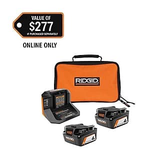 RIDGID Battery Starter Kit: 2x 4.0Ah Lithium-Ion Battery w/ 18V Charger & Bag $71.10 + Free S&H