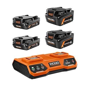 RIDGID 18V MAX Battery Starter Kit: 2x 2Ah + 2x 4Ah + Dual Port Charger $159 + Free S&H