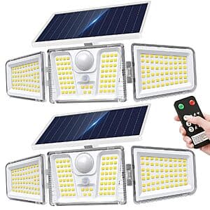 2-Pk Kooper 210-LED Solar Motion Flood Lights w/ Remote $14 + Free S&H