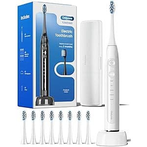 Onlyone Rechargeable Sonic Electric Toothbrush w/ 8 Brush Heads $9