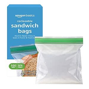 100-Count Amazon Basics Reclosable Double Zipper Sandwich Storage Bags $2.05 w/ Subscribe & Save