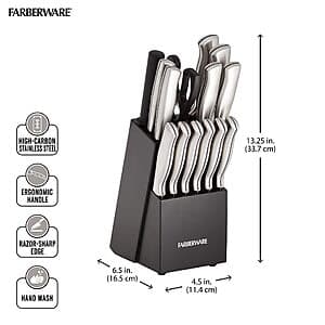 Prime Members: 15-Piece Farberware High Carbon Stamped Stainless Steel Knife Set $20 + Free Shipping