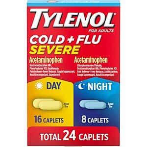 24-Count Tylenol Cold + Flu Severe Day & Night Caplets (16 Day + 8 Night) $5 w/ Subscribe & Save