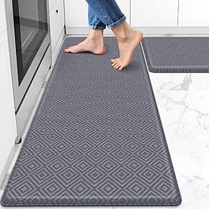 2-Pc Mattitude Cushioned Anti-Fatigue Kitchen Mat Set: Grey 59" or Black 47" $19.80