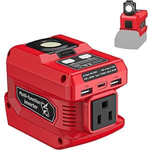 Azocek 220W/18V Battery Power Inverter Power Station w/ 400LM LED Work Light $32