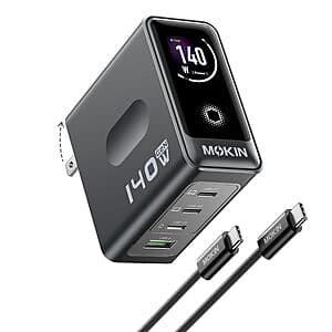 MOKiN 4-Port up to 140W USB C Smart Display GaN Wall Charger $39 + Free S&H