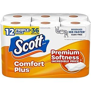 12-Ct 231-Sheets Scott ComfortPlus Triple Roll Toilet Paper 4 for $16.60 w/ S&S