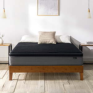 Mainstays memory foam mattress in various sizes from Twin to King, shown in neutral gray or white packaging.
