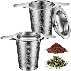 2-Pk Extra-Fine Mesh Stainless Steel Loose Leaf Tea Infuser w/ Lid $5