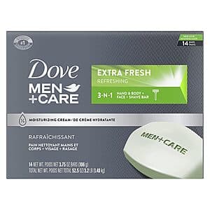 14-Pack 3.75-Oz Dove Men+Care 3 in 1 Cleanser Bars (Extra Fresh) $10.80 w/ Subscribe & Save