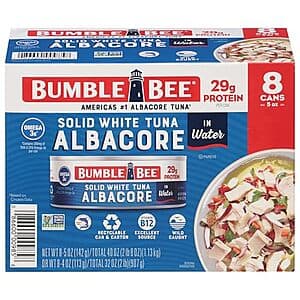 8-Pack 5-Oz Bumble Bee Solid White Albacore Tuna In Water $6.70 w/ Subscribe & Save