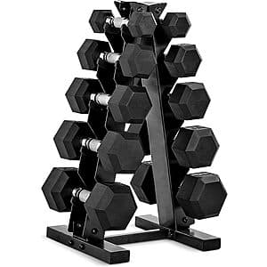 150-Lb CAP Barbell Rubber Coated Hex Dumbbell Weight Set w/ Vertical Rack $112 + Free Shipping