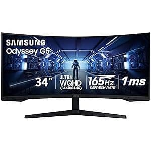 34″ Samsung Odyssey G5 3440x1440 165Hz Curved Ultrawide Monitor $270 + Free S&H