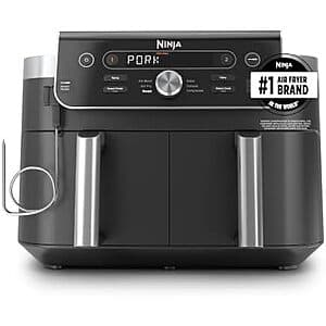 Grey Ninja DualZone Air Fryer with 10-quart capacity and digital display panel.