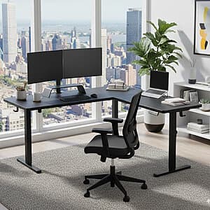63" Kodee L-Shaped Adjustable Height Standing Desk w/ Charging Station (Black) $176 + Free Shipping