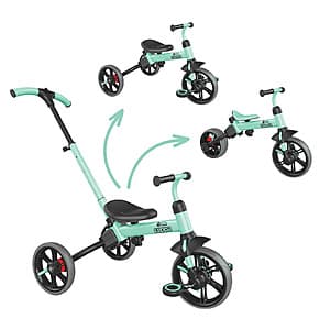 Yvolution Y Velo Flippa multi-stage tricycle-to-balance bike in primary colors for toddlers.