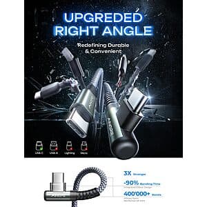 2-Pk 6.6' Ainope 60W USB-C Right Angle Braided Charging Cables $5