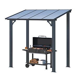 Black aluminum hardtop gazebo with 5' x 8' dimensions, featuring a durable metal frame and roof structure.