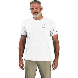 Carhartt Men's Standard Force Sun Defender Graphic T-Shirt, (White/Navy) $15