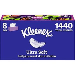 Select Accounts: 8-Pk 180-Ct Kleenex 3-Ply Facial Tissues (Ultra Soft) $9.90 w/ S&S