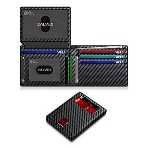 ZALVEX 14-Slot Men's RFID Blocking Slim Wallet (Carbon Fiber) $5.10