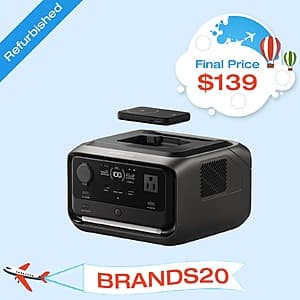 EcoFlow River 3 Plus Wireless portable power station with black casing alongside a compact 5000mAh power bank, both included in the boost combo kit.