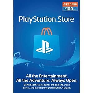 $100 PlayStation Store eGift Card with PlayStation branding and denomination clearly displayed.