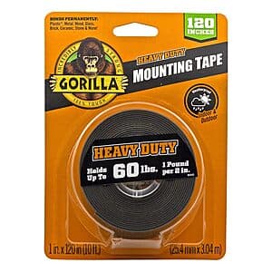 Gorilla Heavy Duty Double Sided Indoor/Outdoor Mounting Tape (1" x 120", Black) $7.50 w/ Subscribe & Save