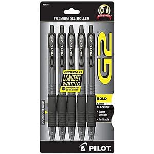 5-Pack Pilot G2 Premium Bold Point Roller Gel Pens (Black/1mm) $4