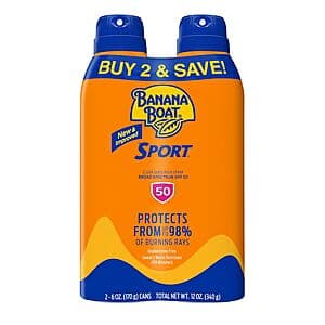 Select Accounts: 2-Pk 6-Oz Banana Boat Sport SPF 50 Sunscreen Sprays $6.40 w/ S&S