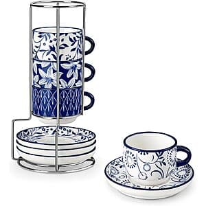 4-Ct 2.5-Oz vancasso Porcelain Stackable Cups & Saucers Set w/ Stand $14.50