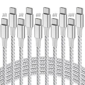 5-Pk SwaggWood 60W USB-C to USB-C Braided Charging Cables (3/3/6/6/10') $4