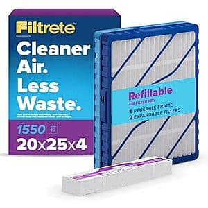 Filtrete Refillable Air Filter Starter Kit (20" x 25" x 4", 1550 MPR, MERV12) $16.10 w/ S&S