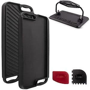 20" x 10" Cuisinel Cast Iron Griddle/Grill w/ Burger Press & 2 Pan Scrapers $34.45 (or less)