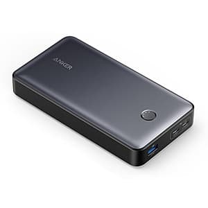 Anker 537 PowerCore 24,000mAh power bank with 65W output, black rectangular device with multiple USB ports.