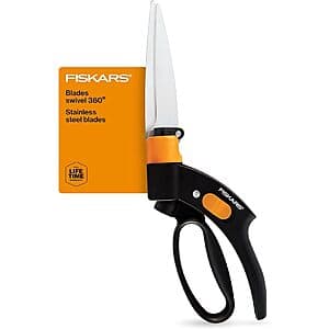 5" Fiskars Shear Ease Stainless Steel Grass Shears w/ 360-Degree Swivel Blade $9