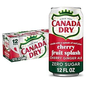 Three 12-packs of Canada Dry Zero Sugar Cherry Ginger Ale Fruit Splash cans, each containing twelve 12-oz cans.