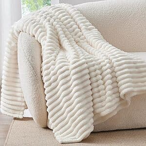Prime Members: 50" x 60" BEDELITE Ribbed Fluffy Fleece Throw Blanket (Cream) $7.50 + Free S&H