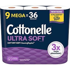 9-Count Cottonelle Mega Roll Toilet Paper: Ultra Soft 2 for $14.90, Ultra Clean 2 for $14.75 w/ S&S