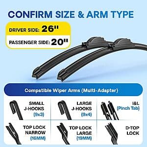 5 PLUS 2-Pack Windshield Wiper Blades (various sizes) $9.50 w/ S&S