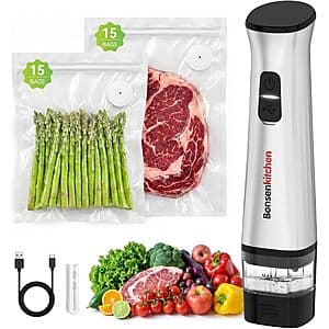 Bonsenkitchen Handheld Vacuum Sealer w/ 30 Reusable Bags & Detachable Water Tank $19.20 + Free S&H