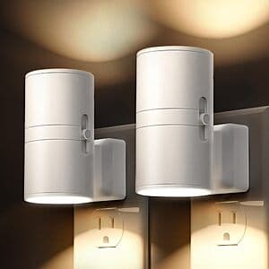 2-Pk L Lohas LED Adjustable Wall Plug Night Light (3000K) $7