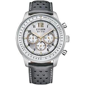 Citizen Men's Eco-Drive Sport Casual Chronograph Watch with stainless steel case and dark dial, featuring chronograph subdials and sport-casual styling.