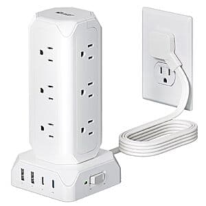 Prime Members: 6.5' 12-Outlet 1700J SUPERDANNY Tower Surge Protector w/ 35W USB $14.50 + Free Shipping